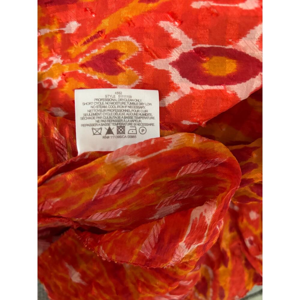 Tory Burch Orange Ikat Ruffle Blouse Top Size 12 Bergdorf Goodman Silk - Picture 15 of 15